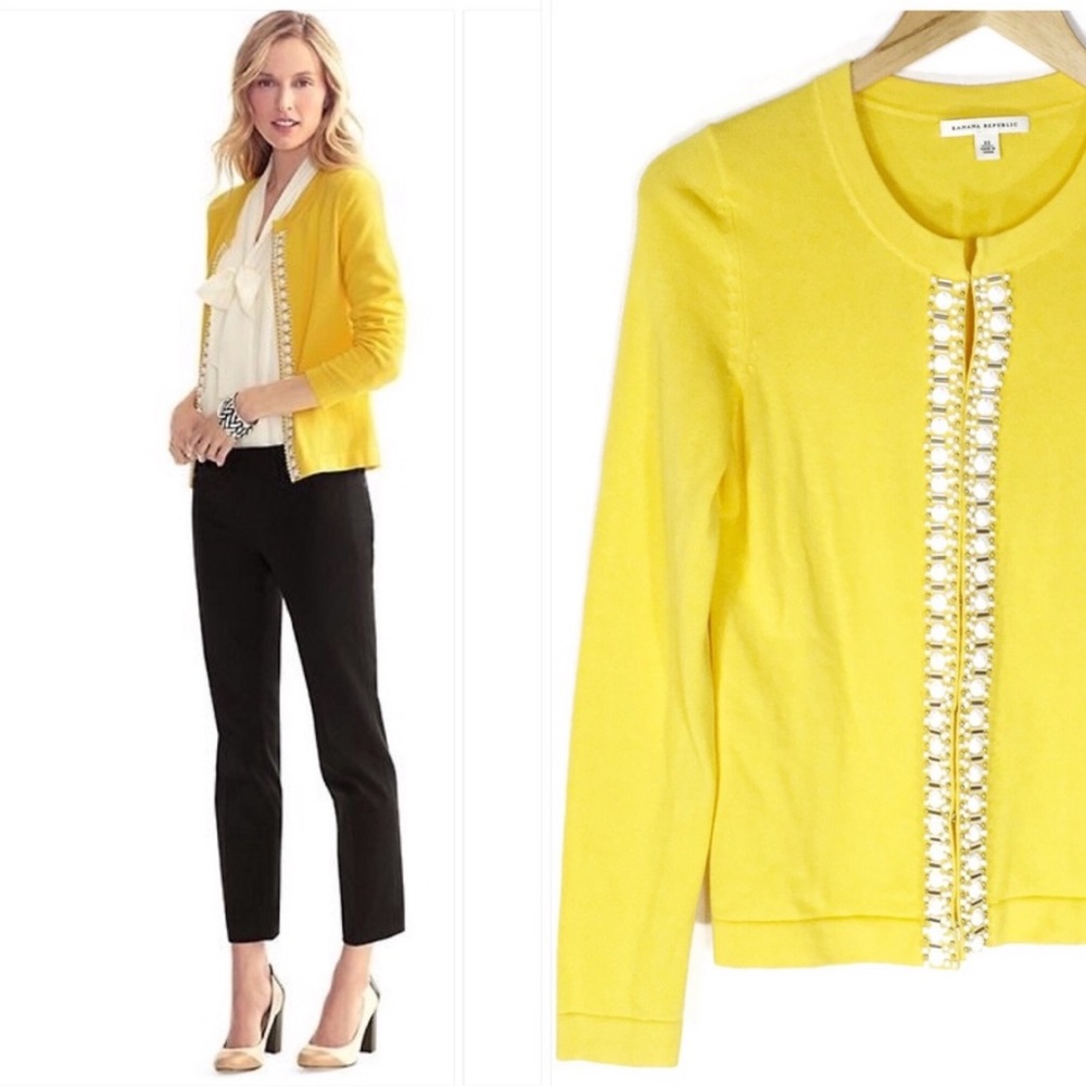 Banana Republic - Beaded Front Yellow Cardigan - Picture 2 of 5